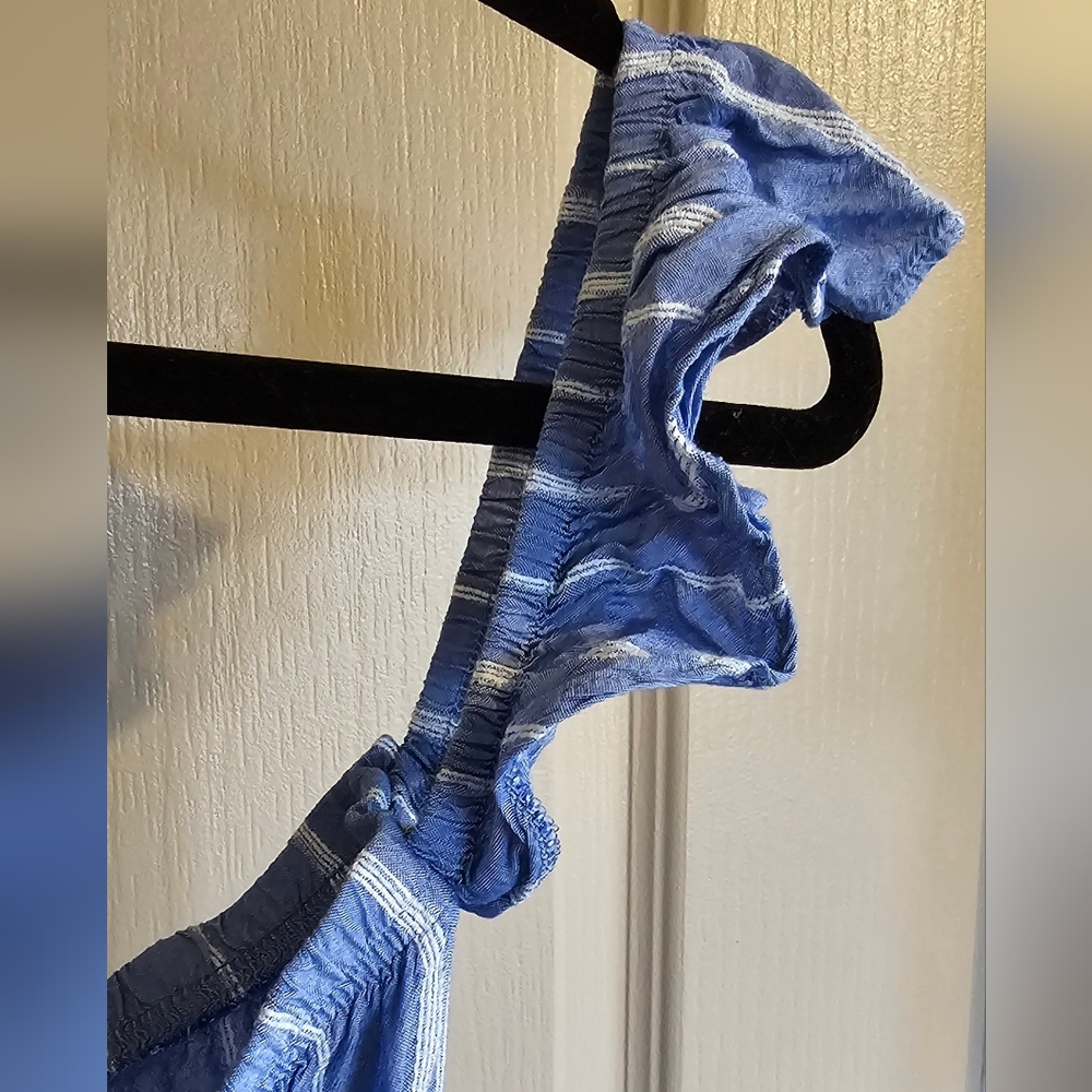 American Eagle Outfitters Off Shoulder Striped Mini Dress Blue & White; XS - Picture 3 of 6